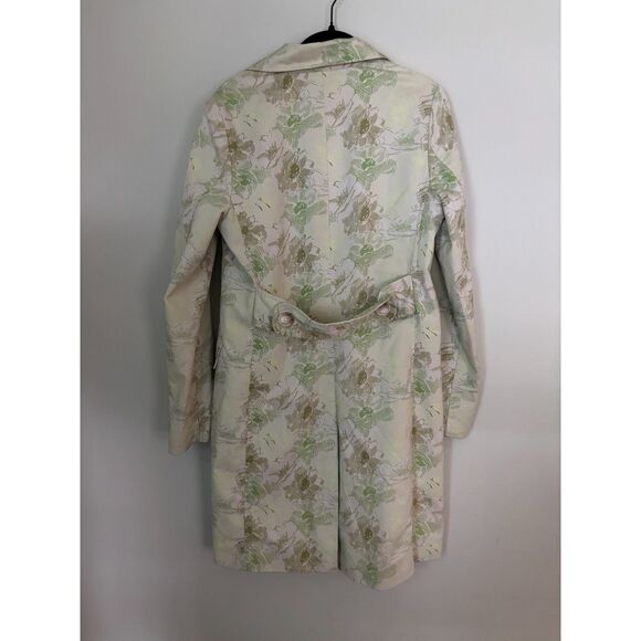 VTG Old Navy Y2K Women's Trench Top Coat SZ M Green Floral Cotton Light Weight - Picture 2 of 12